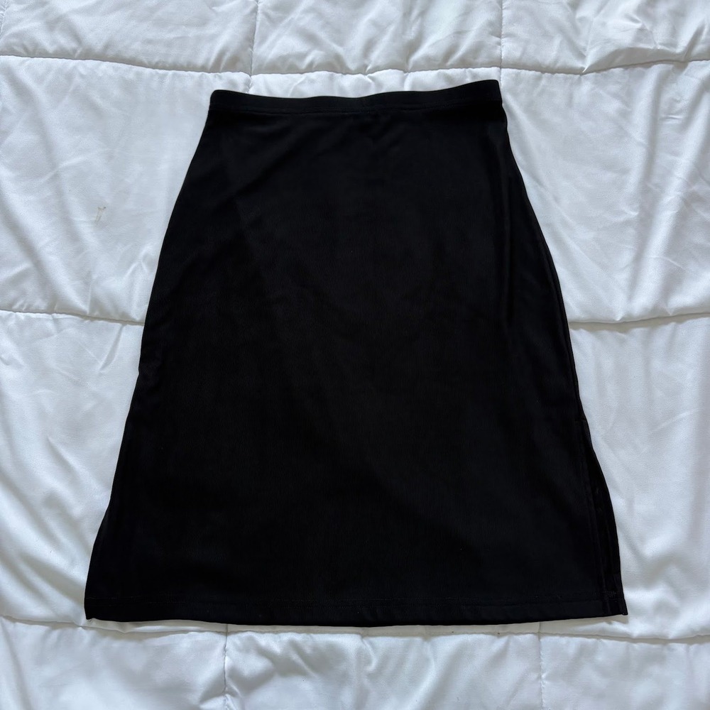 Vintage Black Midi Skirt Medium Stretchy Made in USA Indie Sleeze Gothic Grunge